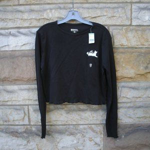 Bongo Black Cropped Long Sleeve Cat Shirt Size LG Junior